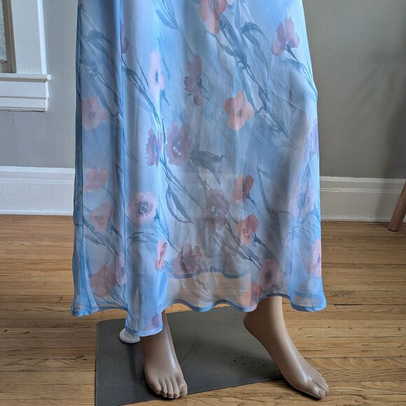 Vintage Y2K Express Blue Maxi Dress Semi Sheer Overlay Floral Fairycore Size 3-4 - Picture 5 of 11